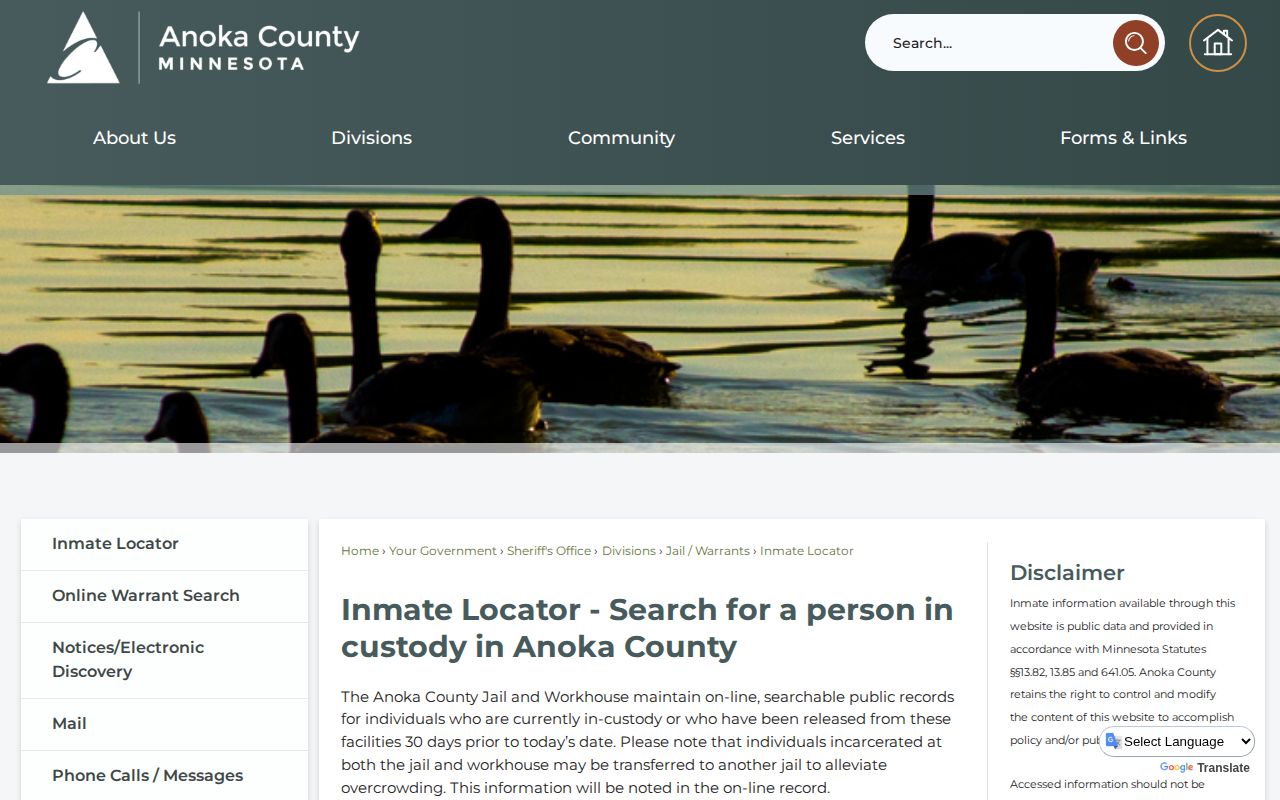 Anoka County released inmates thirty-day locator statement