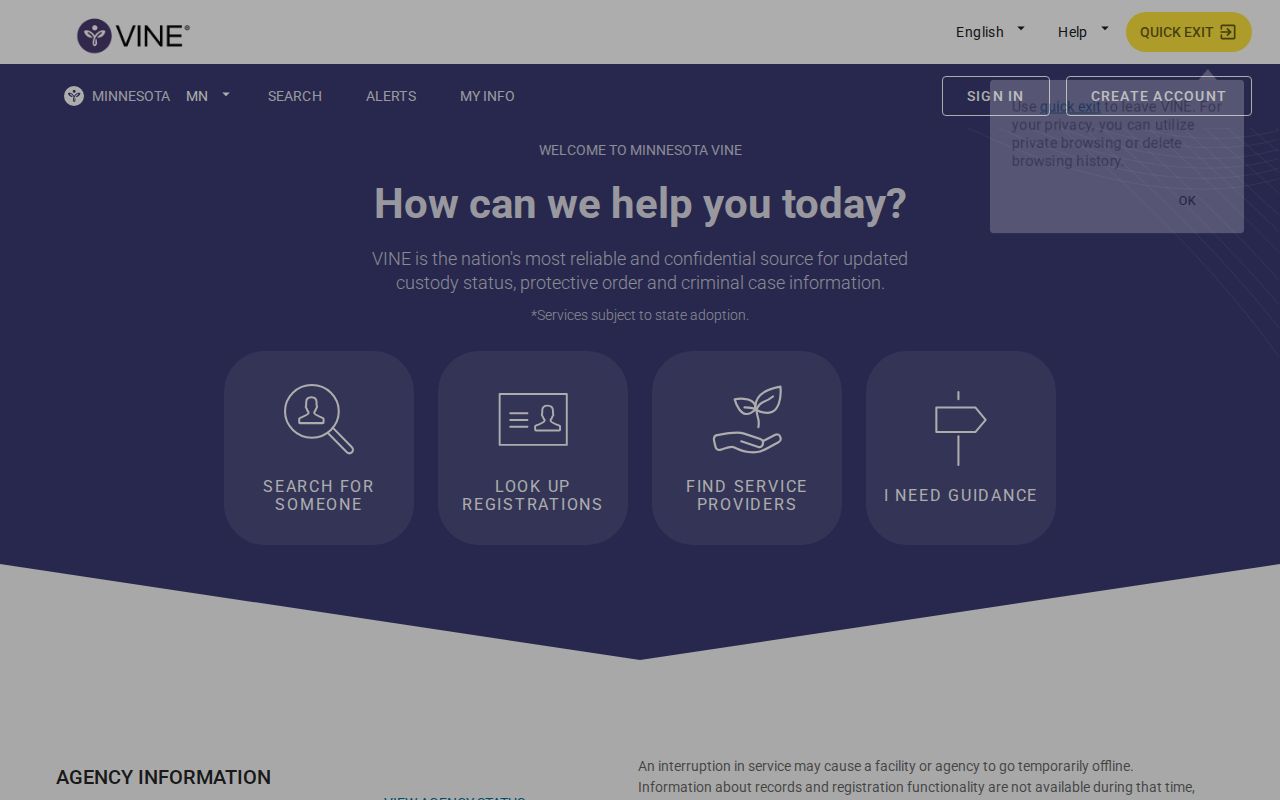 Anoka County VINELink release check search screen